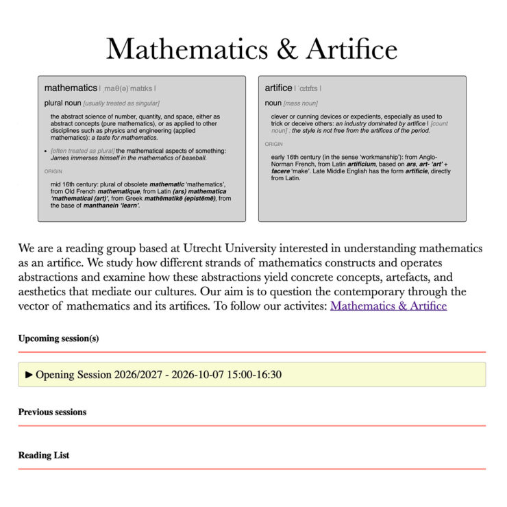 Reading Group: Mathematics & Artifice